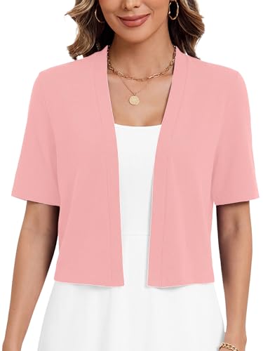 Image of Heymoments Women's Thin Shrugs Short Sleeve Lightweight Cropped Tops Open Front Knitted Cardigan for Dress Summer Bolero