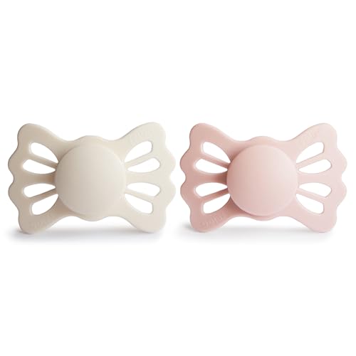 Image of FRIGG Lucky Symmetrical SilkySoft Silicone Baby Pacifier | Made in Denmark | BPA-Free (Cream /Blush, 6-18 Months)