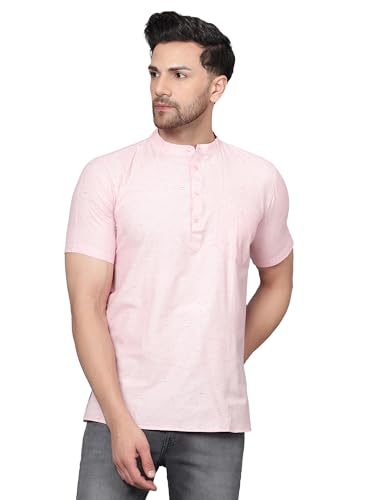 Image of LATEST CHIKAN Men's Cotton Regular Casual Strped Short Kurta Half Sleeves - (SK-LJ.DS.AS)