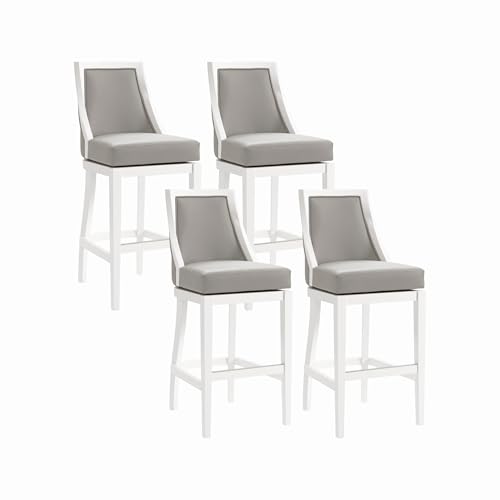 Image of Ellie Bar Height Stool Set of 4 with Backrest - Modern Kitchen & Home Bar Seating with Upholstered Seats, Rubberwood Frames, 360 Memory Return Swivel & Metal Kick Plate by Alaterre Furniture (White)