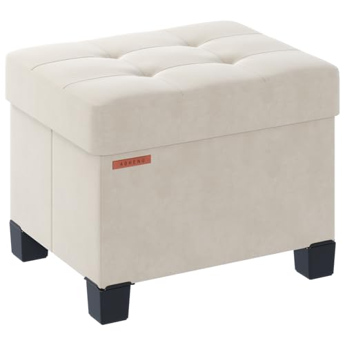 ABHENG Puff Almacenaje, 4 Patas, Taburete Reposapiés, Almacenamiento Otomanos, Baúl de Almacenaje,para Sala, Dormitorio y Oficina,Material de Terciopelo, 32 x 40 x 33,5 cm, Blanco Crema, ASND21W