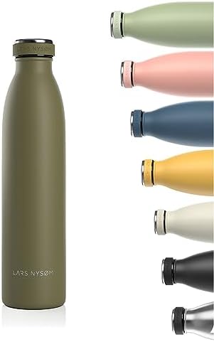 LARS NYSØM Stainless Steel Insulated Water Bottle 12oz 17oz 25oz 34oz 51oz | BPA-Free Insulated Thermo Flask for Hot and Cold Beverages | Leakproof Drinking Bottle (Capulet Olive, 34oz)