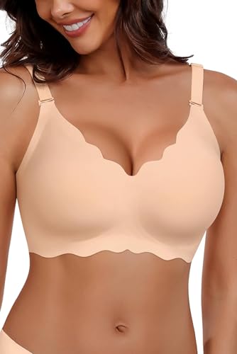 Image of HORISUN Wireless Seamless Bras for Women No Underwire Wavy V Neck Soft Support Full Coverage Comfortable Bra