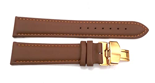 Image of 18mm 19mm 20mm 21mm 22mm 23mm 24mm Genuine Leather Butterfly Deployment Clasp Buckle Watch Band Strap Black Dark Brown TAN Blue Rose Black Gold White