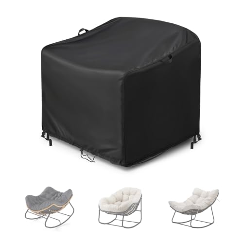 Kasla Patio Chair Cover, Waterproof Heavy Duty Cover for Outdoor Rocking Chair & Papasan Rocking Chair & Rattan Wicker Chair (Black, 44"L×38"W×30"H)