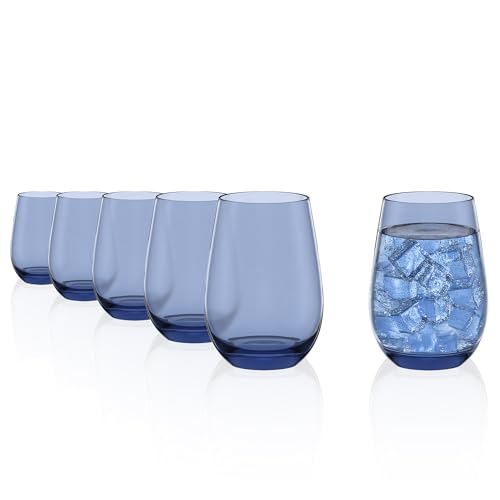 Stölzle Lausitz Wassergläser Elements Blaugrau 6er-Set 465 ml – Allroundgläser für Wasser, Saft & Cocktails – Hochwertige Trinkgläser aus bleifreiem Kristallglas – Spülmaschinengeeignet & stoßfest
