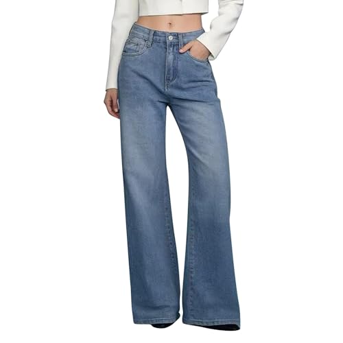 Jean baggy femme taille haute élastique et coupe droite ample
