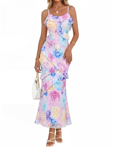 MEROKEETY Summer Floral Wedding Guest Maxi Dress Womens 2026 Spring