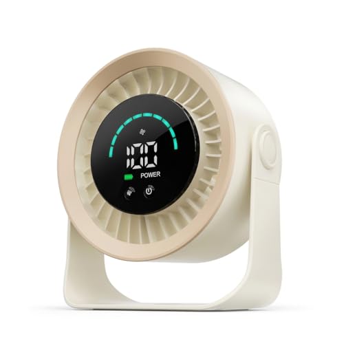 Image of Desk Fan with LED Digital Display, USB Rechargeable Quiet Desktop Fan, Touch Control Portable Mini Table Fan with 5 Speed Modes, 360Adjustable Tilt for Bedroom, Office & Home (Khaki)