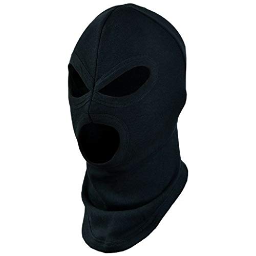 American Made Adult Solid Black 100% Cotton 3 Hole Balaclava with Narrow Eyes Swat Hood Full Face Ski Ninja Long Neck Mask For Army Soldier Motorcycle Biker