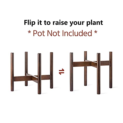 Mkono Plant Stand Mid Century Wood Flower Pot Holder (Plant Pot Not Included) Modern Potted Stand Indoor Display Rack Rustic Decor, Up To 12 Inch Planter, Dark Brown #TOP7