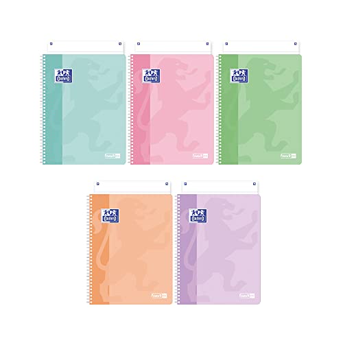 Favorit 400159113 Quaderno A4, Pastello, Spiralato, a Righe, Carta 90 g/mq, 5 Pezzi, Colori Assortiti