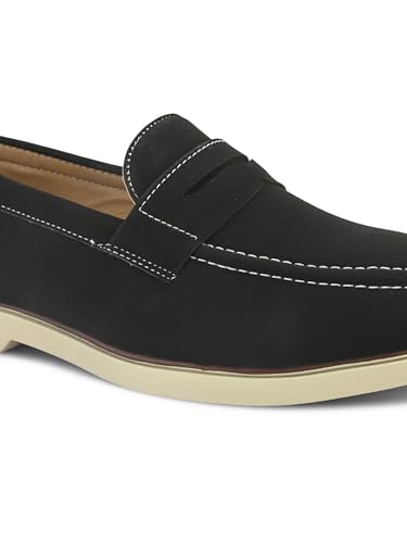 Image of STANPHORD Men Suede Formal Loafer Shoes | Round Toe Slip-On Moccasins | PU Leather Cushioned Anti-Slip | Office Party Business Casual Wear (TPSG 7086)