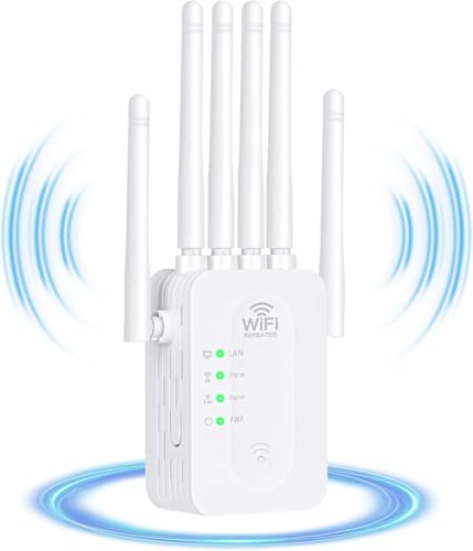 WiFi Repeater, WiFi Extender of Latest Technology with 6 Antennas Covering an Area of 1200 m², 2 LAN Ports, Repeater/Router/AP Mode for Home and Office, with All Internet Box (White)