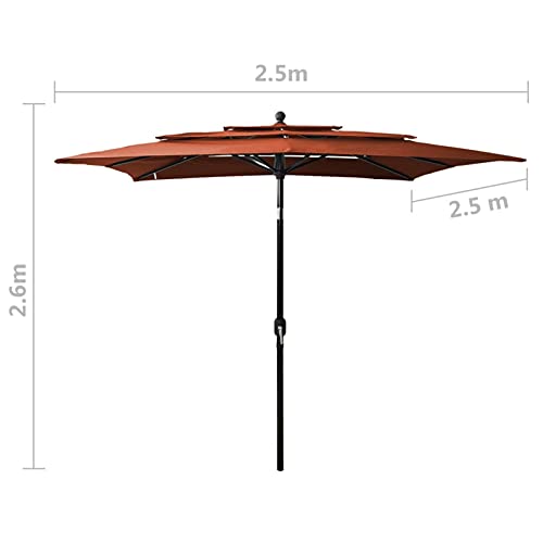 Parasol extérieur 2.5x2.5 m terracotta avec mât aluminium CLSDRZC