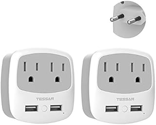 European Travel Plug Adapter 2 Pack, TESSAN US to Europe Power Adaptor with 2 USB 2 AC Outlets, International Charger Converter USA to Most of EU Italy Iceland Spain France Greece Germany (Type C)