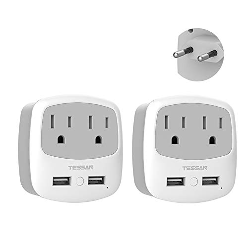 European Travel Plug Adapter Converter, TESSAN International Power Plug Converter with 2 USB, Type C Outlet Adaptor Charger for US to Most of Europe EU Iceland Spain Italy France Germany Gra