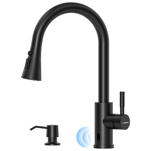 AJO BEND Torneira de pia de cozinha preta fosca sem toque com pulverizador de puxar para baixo, sens