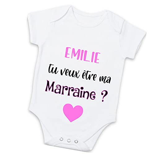 Body ou tee-shirt enfant personnalisé – "Tu veux être ma Marraine ?" – Cadeau annonce marraine – Prénom de la marraine – Rose ou bleu – De 3 mois à 4 ans (Demande marraine)