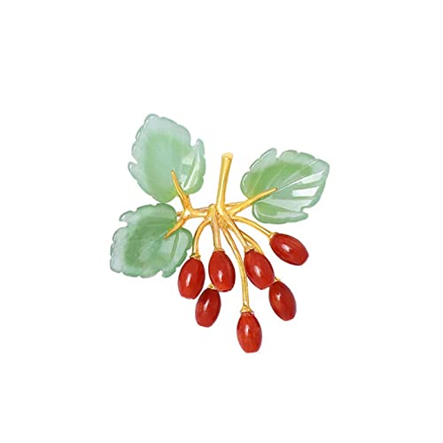 Broszka Pin dla Kobiet Mężczyzn Pań Eleganckie Akcesoria Jade Czerwony Koral Derenia Kształt Broszki Luksusowy Ślub Bankiet Broszka Biżuteria Ślub Urodziny Akcesoria Imprezowe