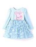 Peppa Pig Toddler Girls Dress for Fall Long Sleeve Tutu Dresses for Birthday Party Tulle Princess Dress Floral Embroidered Blue Little Girls Size 5-6T