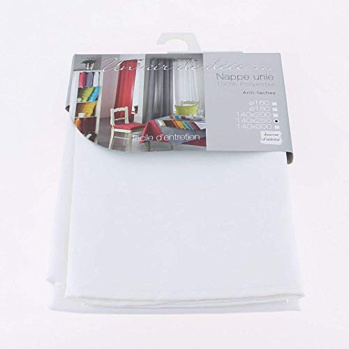 Douceur d'Interieur 140 x 250 cm Plain Polyester Essentiel Tablecloth, Blanc White