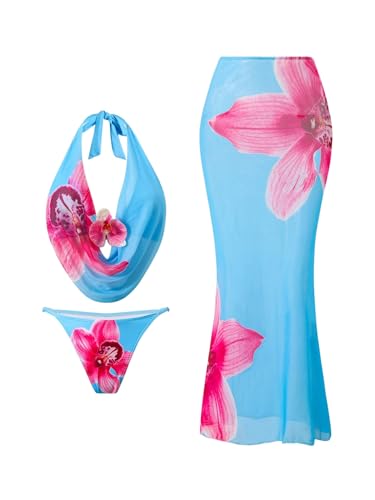 Maillot de bain 3 pièces pour femme avec longue couverture et jupe pour masquer les complexes
