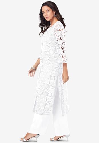 Roaman's Women's Plus Size Three-Piece Lace Duster & Pant Suit3