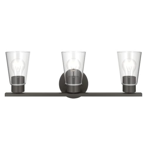Image of Kichler Stamos 22.25 inch 3-Light Soft Modern Vanity Light with Clear Glass in Olde Bronze, (8.25 inch H x 22.25 inch W), 55121OZCLR