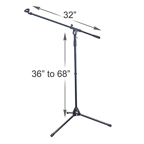 MCSproaudio Metal Tripod Adjustable Boom Arm Mic Stand with 2 Free Microphone Clips Professional Grade