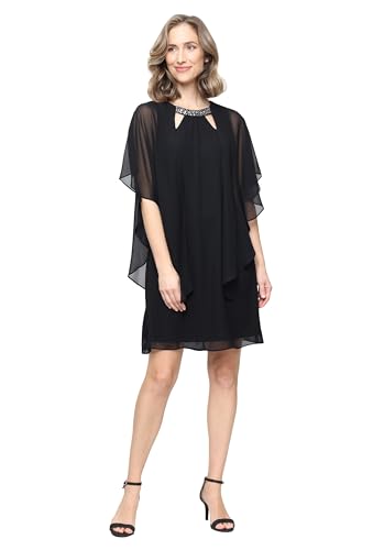 S.L. Fashions Women’s Capelet Cascade Sleeve Dress with Beaded Cutout Neckline, Special Occasion...