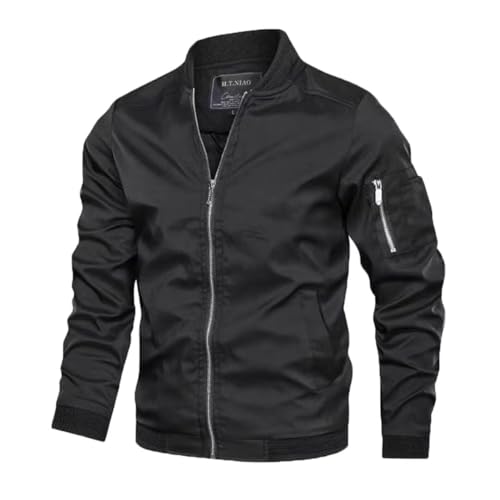 Hombre Primavera-Otoño Casual-Clásica Vintage Chaqueta Bomber Fit Cuello Alto Ropa Deportiva Transición Chaqueta Cortavientos Ligeras Estilo Informal Cazadora Softshell Masculina Chaqueta Negro L