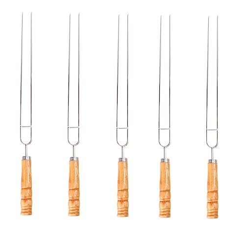 ORFOFE 5pc Stainless Steel Chicken Wing Forks Bbq Grill Tools u Shape Wood Handle Rustproof Grilling Forks for Outdoor