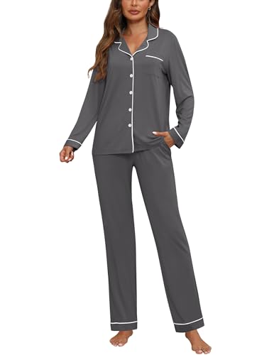 Image of ZMJ Womens Pajamas Sets 2 Piece Long Sleeve and Pant Pj Sets Button Up Sleepwear