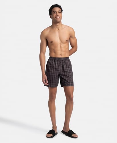 Jockey 1223 Men's Super Combed Mercerized Cotton Woven Checkered Boxer Shorts with Side Pocket (Pack of 2)