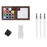 Portable Artist Watercolor Travel Paint Set Watercolor Palette Set Wooden Grid Paint Box Watercolor Paper Pad Watercolor Brush Pens Painters Artists Students