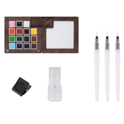 Portable Artist Watercolor Travel Paint Set Watercolor Palette Set Wooden Grid Paint Box Watercolor Paper Pad Watercolor Brush Pens Painters Artists Students