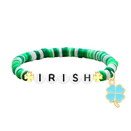 JunyiDIY Irish Bracelet for Women St. Patrick's Day Accessories, Fashion Handmade Celtic Jewelry Green Charm Bracelets for Friend Family YS5661