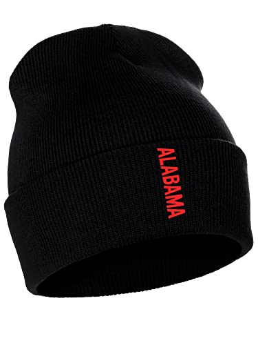 Daxton Vertical USA Cities Cuffed Beanie Winter Knit Hat Skully Cap Alabama Black Red
