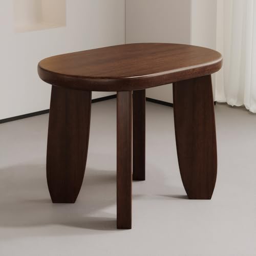 Walnut Finish Full Wood Stool 400 Pound Non-Slip Stable Outdoor Garden Stool Clover Stepstool Oval Wooden Stool for Living Room Balcony Kitchen