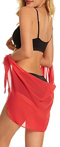 Sarong beach wrap de gasa ligera con nudo ajustable rojo para bikinis M 5