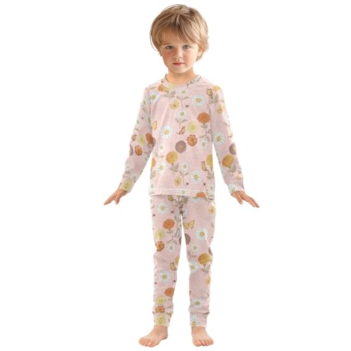 Pajama Sets Long Sleeve Floral Butterfly Web Background Soft Comfy Sleepwear 2 Piece PJS 3-8T2