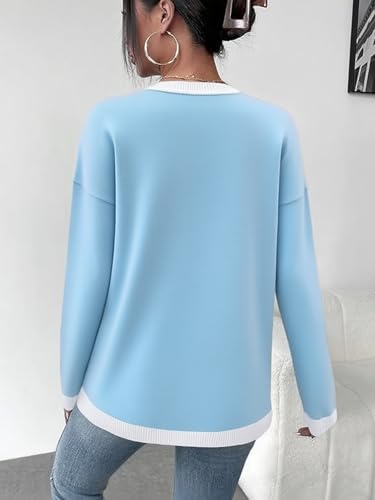 Image of Womens Striped Lightweight Cotton Sweaters Long Sleeve Crew Neck Color Block Casual Knitted Pullover Tops