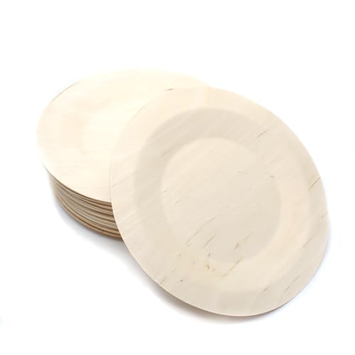 DOJA Barcelona | Assiette Bois Jetable | Lot Assiettes 25 | Plateau Bois Rond | 180mm | Vaisselle en Bois Ecologiques | Assiette Bois Recyclables | pour Service De Table, Plateau Repas, Pizza