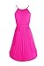 Ellames Women's 2025 Summer Spaghetti Strap Pleated Casual Swing Dress with Belt Fuchsia XS