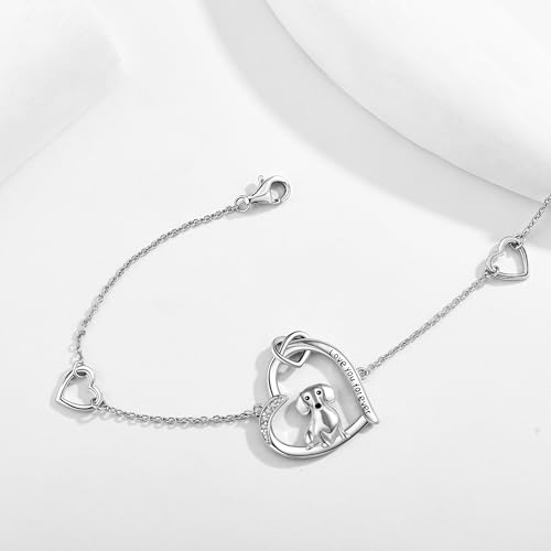 Dachshund Bracelet 925 Sterling Silver/Ross Gold Plated/Gold Plated Dachshund Dog Bracelets Heart Animal Jewelry Gifts for Women Dachshund Lovers3