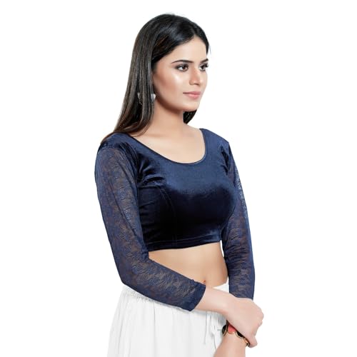 Image of Vamas Women's Velvet Non-Padded Stretchable Long Sleeve Saree Blouse (A-46)