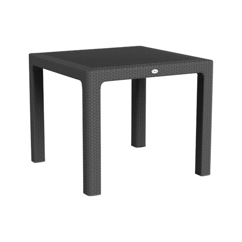 Harbour Housewares Noble Square Rattan Effect Garden Dining Table - 90cm x 90cm - Anthracite - 1x Plastic 4-Seater Height Adjustable Outdoor Patio Bistro Kitchen Coffee Furniture