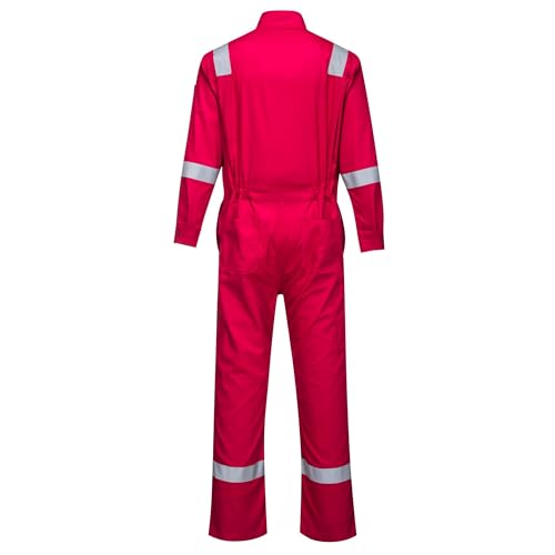 Image of Portwest FR94 Bizflame Fire Resistant Coverall with FR Reflective Tape ASTM NFPA, Red, X Large