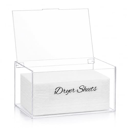 SUBEKYU Acrylic Dryer Sheet Container for Laundry Room Dryer Sheet Holder Dispenser with Lid for Laundry Storage Organization and Decor Clear Fabric Sheet Holder Box for Bathroom